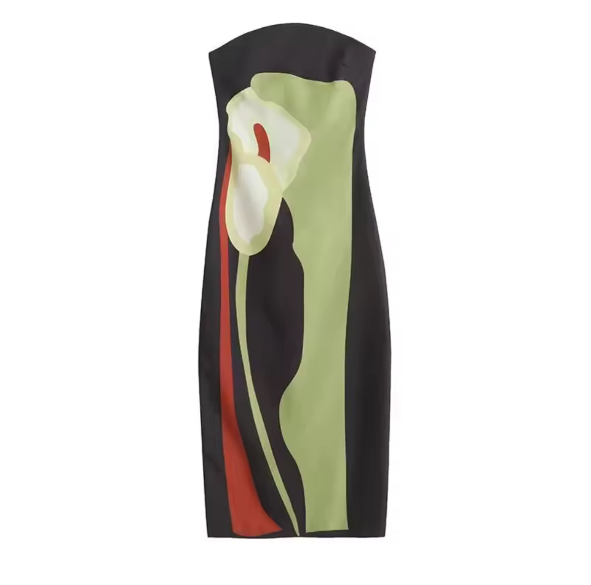 🌟 Abstract Floral Strapless Maxi Dress – Olive & Black