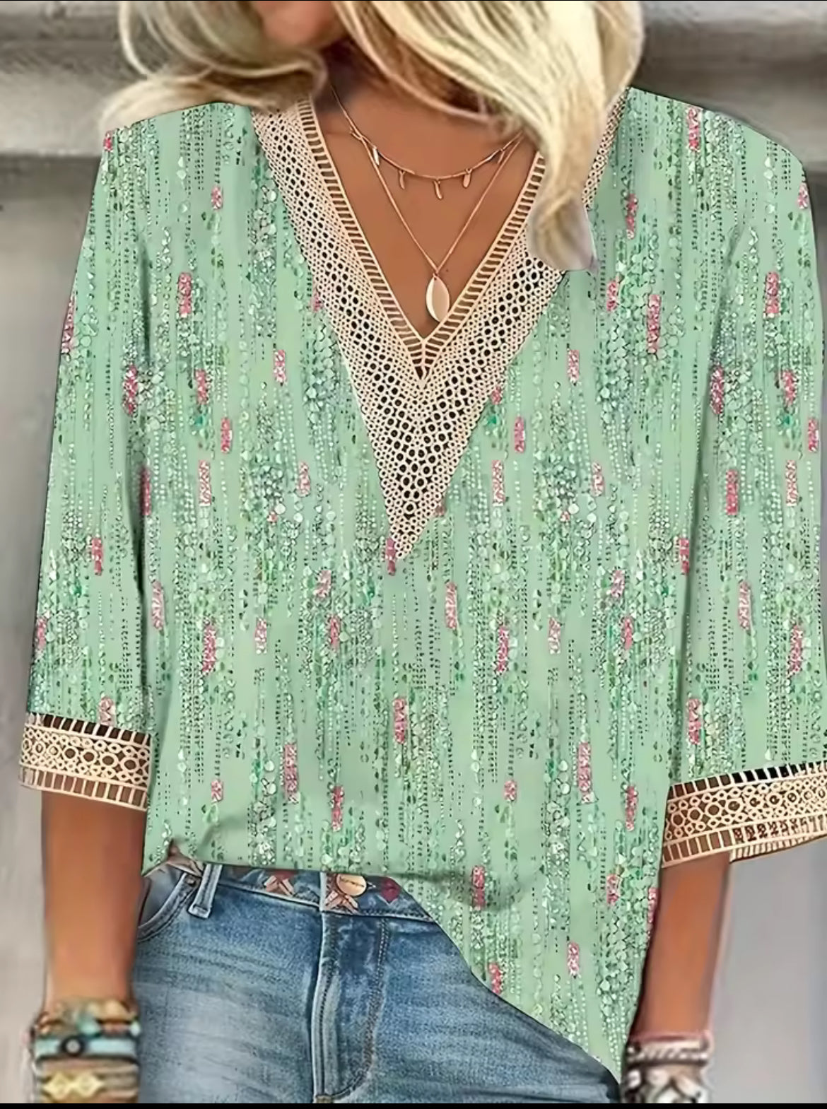 🌺 Boho Paisley Lace Blouse – Multicolor