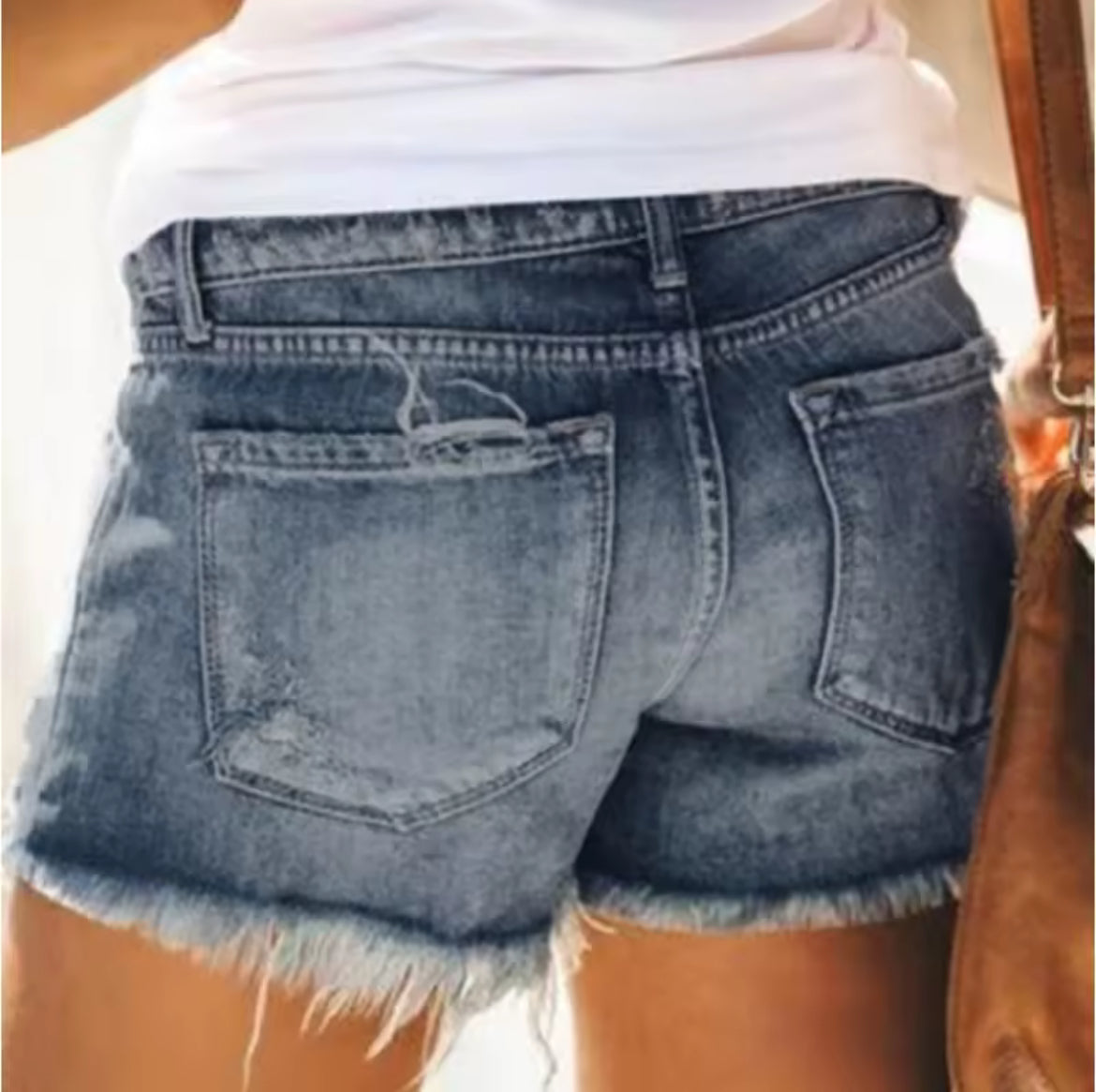 👖 Distressed High-Waisted Denim Shorts – Blue Wash