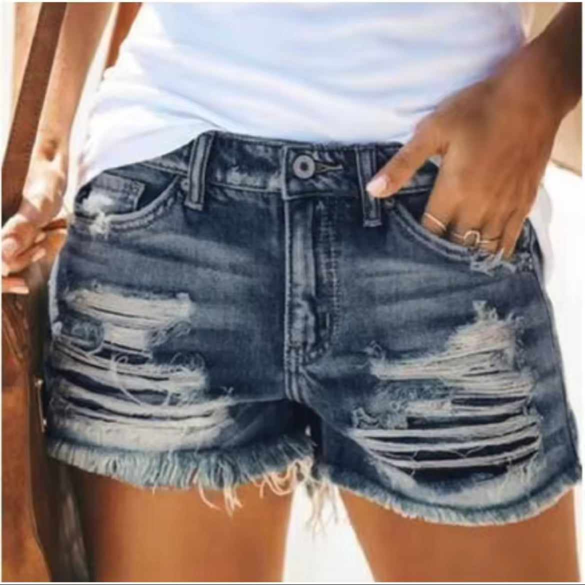 👖 Distressed High-Waisted Denim Shorts – Blue Wash