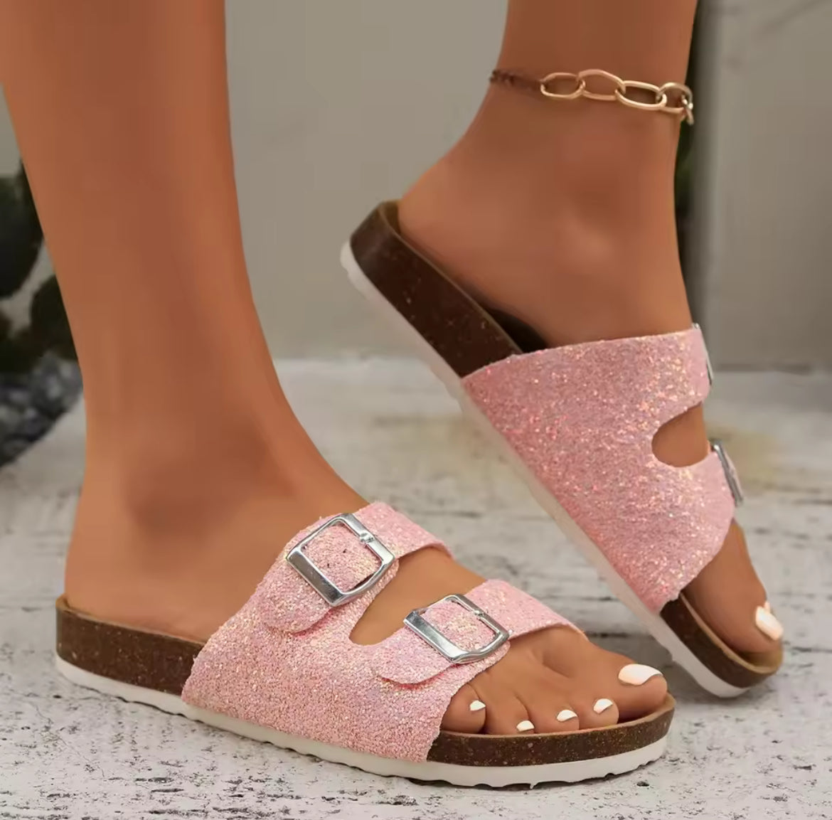 ✨ Sparkle Double-Buckle Slides