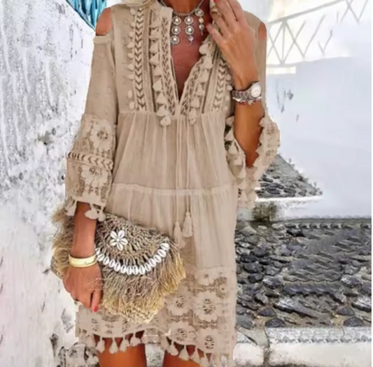 🌸 Boho Lace Beach Dress – Effortless Ibiza Glamour