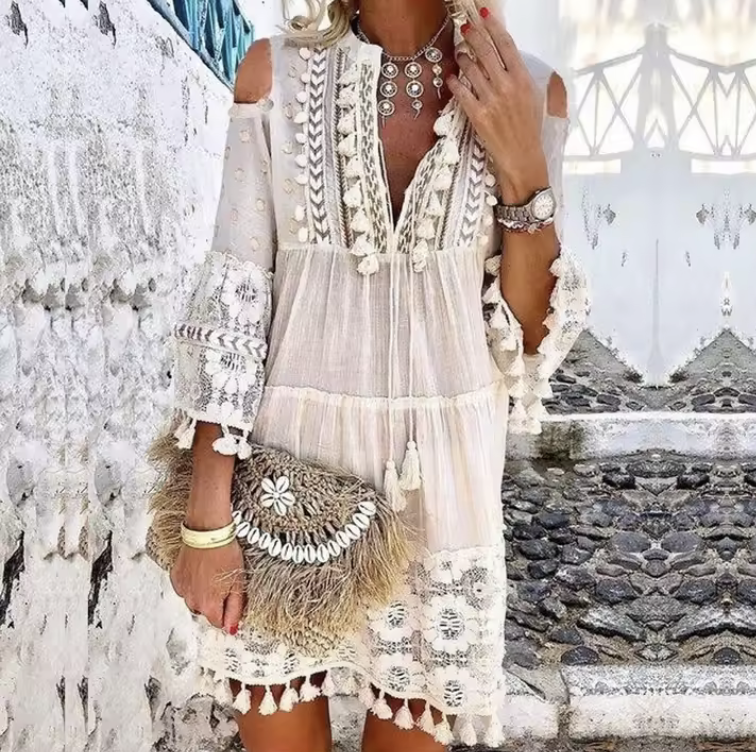 🌸 Boho Lace Beach Dress – Effortless Ibiza Glamour