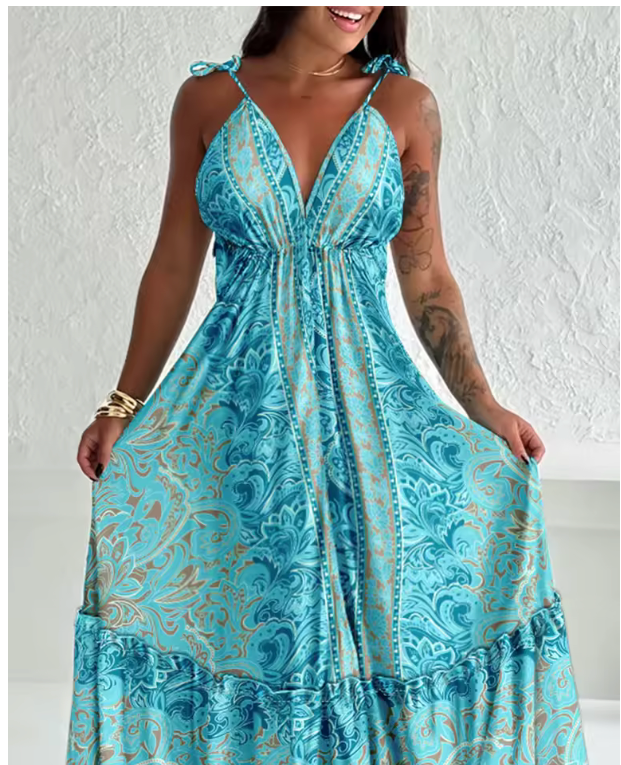 💙 Blue Breeze Boho Maxi Dress – Light, Flowy, & Fabulous