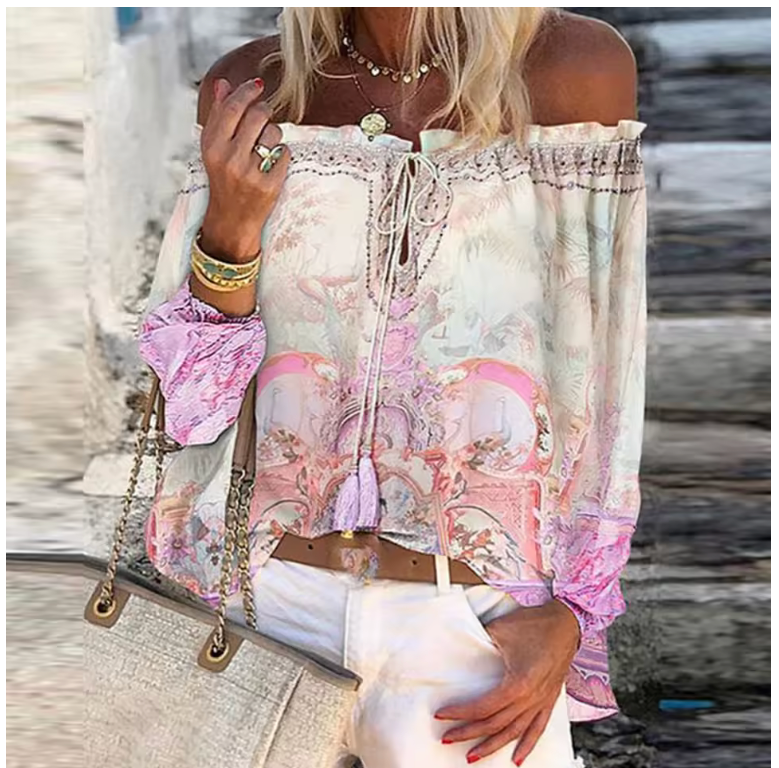 ✨ Boho Charm Off-Shoulder Blouse – Free-Spirited Elegance