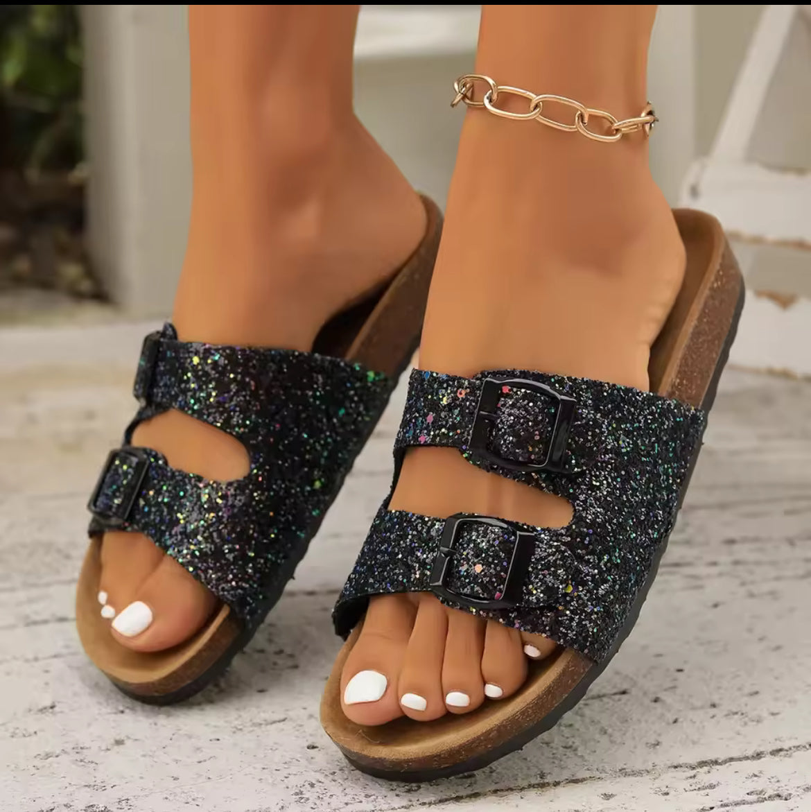 ✨ Sparkle Double-Buckle Slides